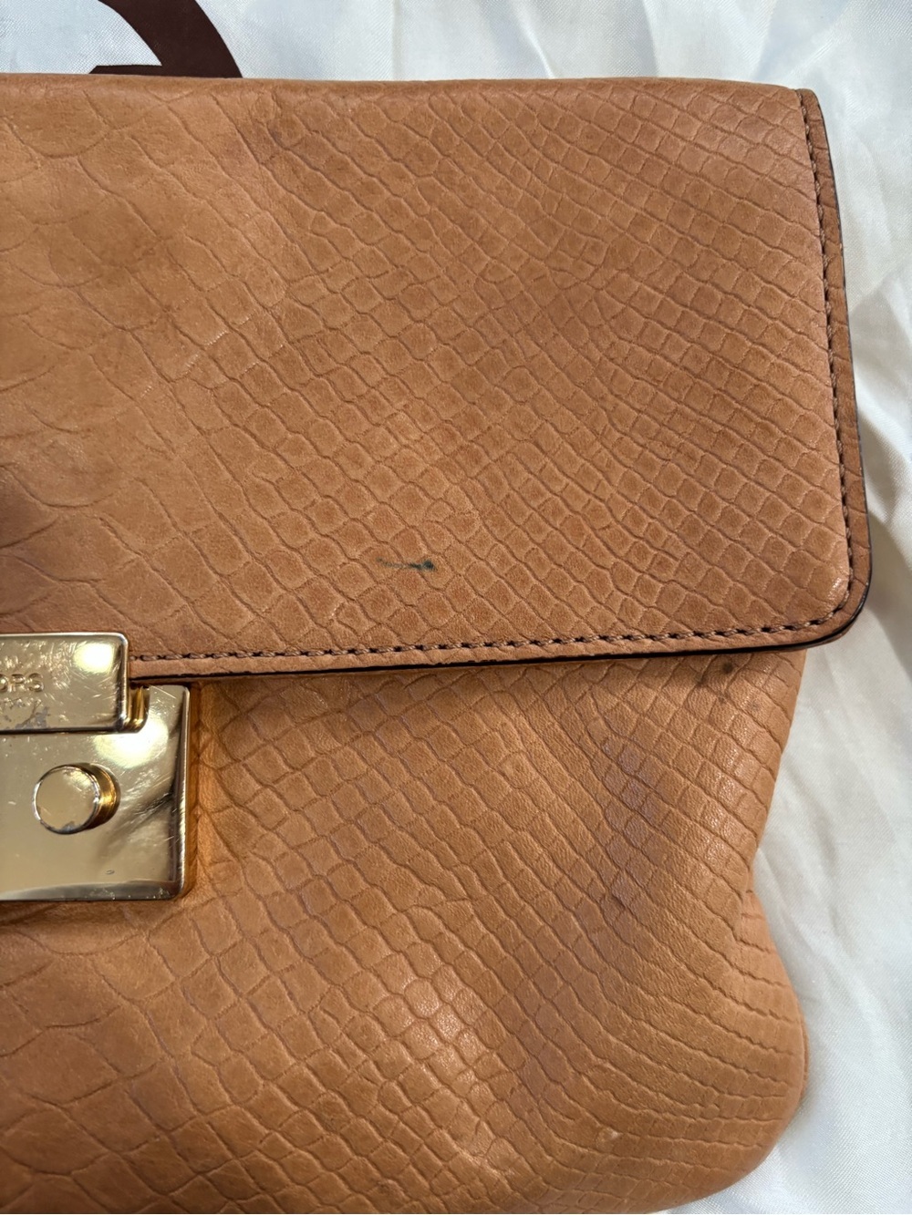 Authentic Michael Kors Cognac Textured Leather Shoulder Bag with Gold Chain - Picture 5 of 12